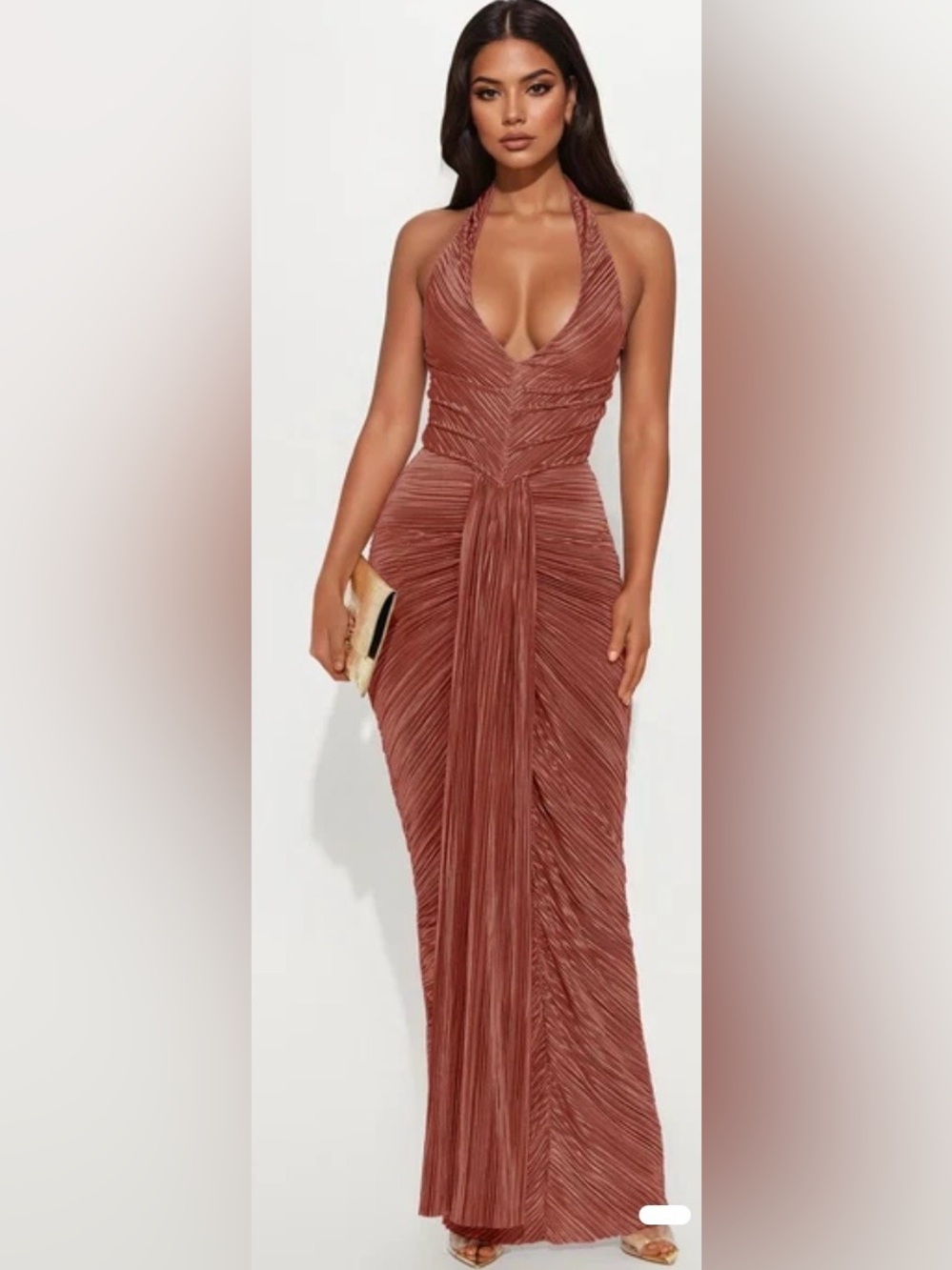 Fashion Nova Rust Halter Pleated Gown